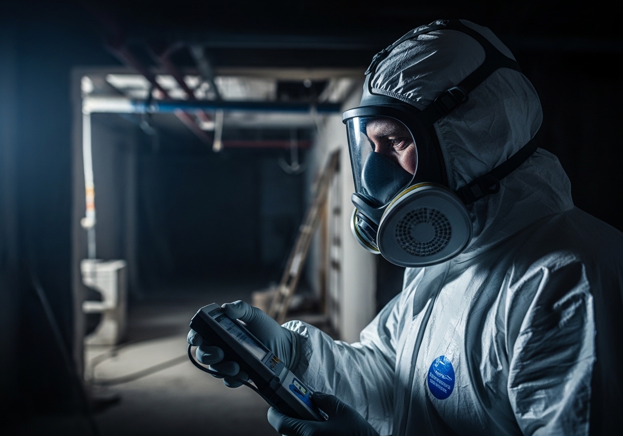 Industrial hygienist taking air samples during building renovation